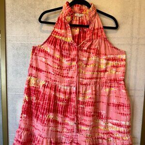 Karma Highway Pink & Red Tie-Dye Metallic Halter Swing Dress | One Size